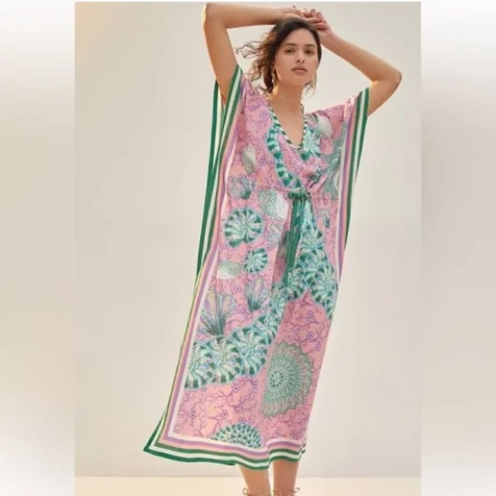 Colorful flowy caftan by  Anthropologie
